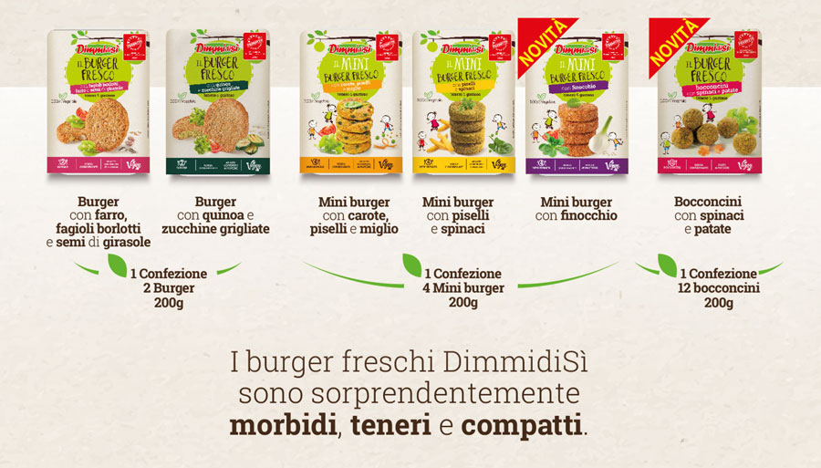 Tutta la gamma burger vegetali Dimmidisì.
